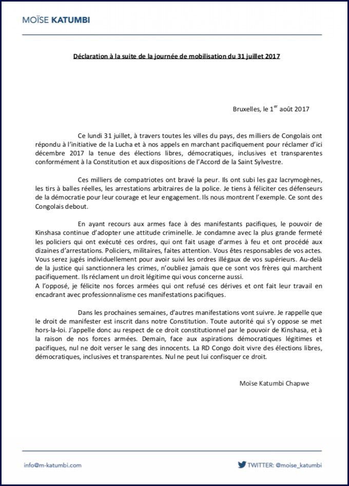 Déclaration de Moise Katumbi