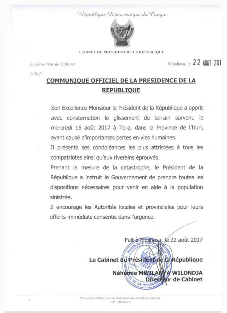 communiqué présidence rdc - tara