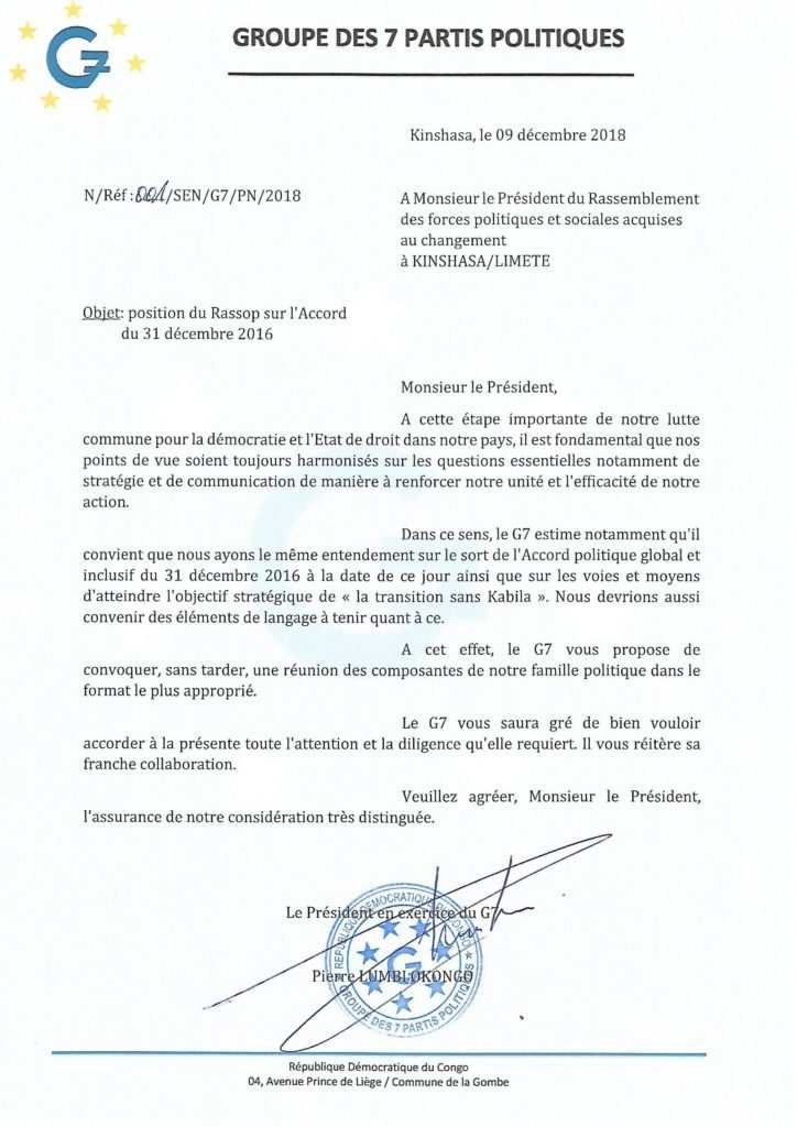 LETTRE de G7 AU RASSOP