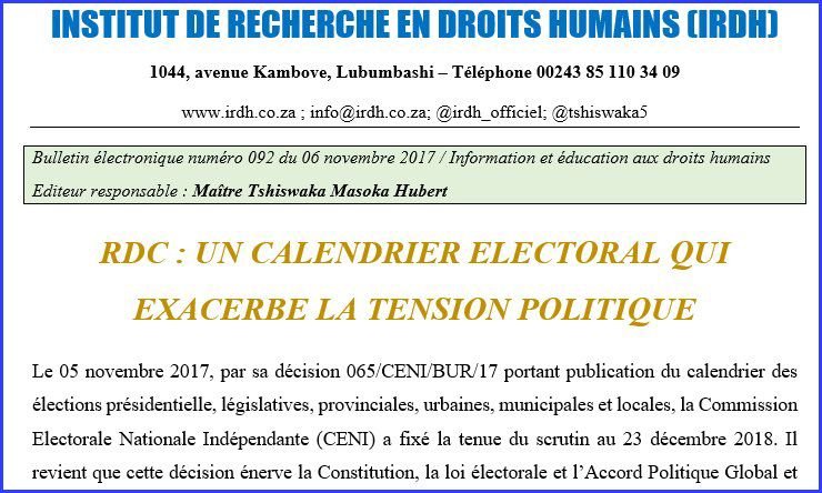 IRDH - Réaction CAlendrier CENI