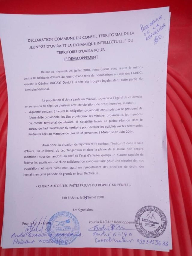 conseil territorial de la jeunesse et la dynamique intellectuelle du territoire d'Uvira