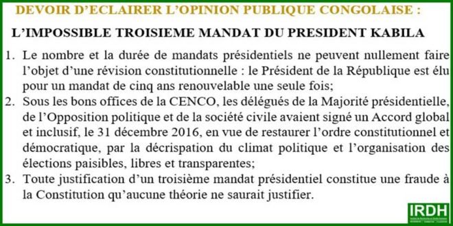 irdh-impossible 3e mandat de kabila