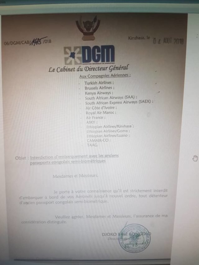 Lettre DGM pour interdire le retour de Katumbi au pays