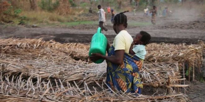 Une femme arrosant le champ maraicher de Tshanga Tshanga (Ph. Tiers)