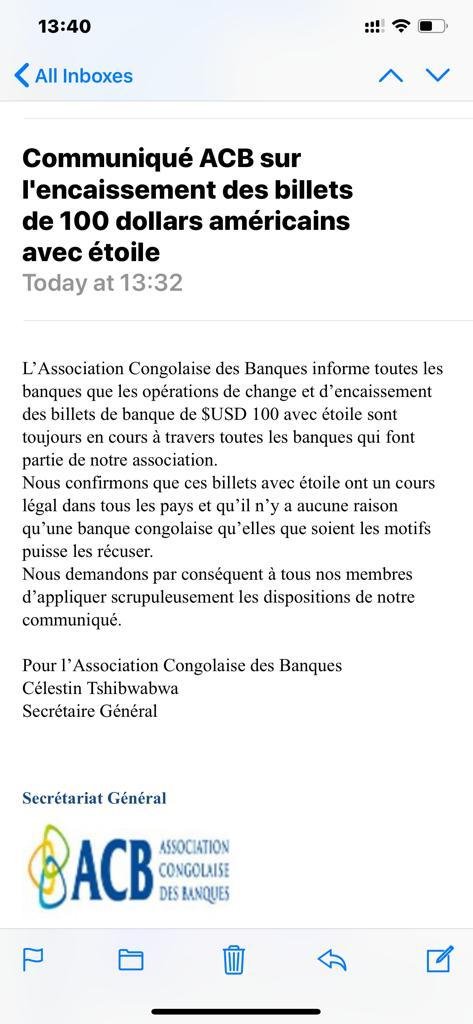 ACB COMMUNIQUE - 100 USD AVEC ETOILE