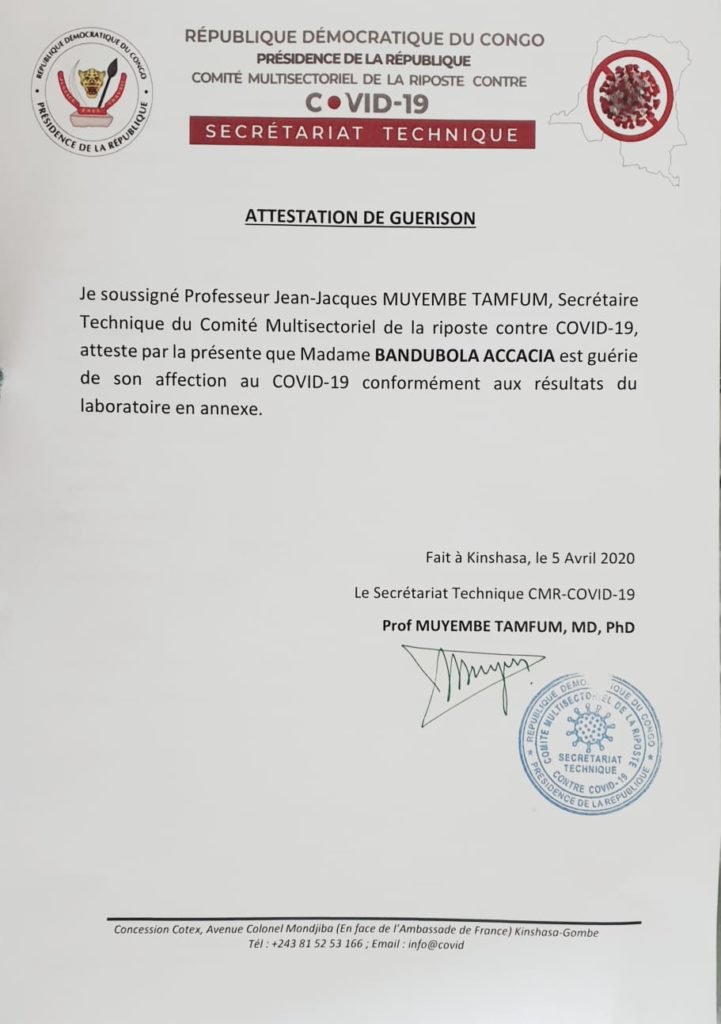 attestation médicale covid-19 de Acacia Bandubola
